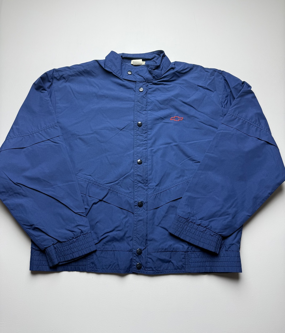 Vintage Chevrolet Jacket Mens XL Blue Nylon Snap Windbreaker Lined USA 1989 80's